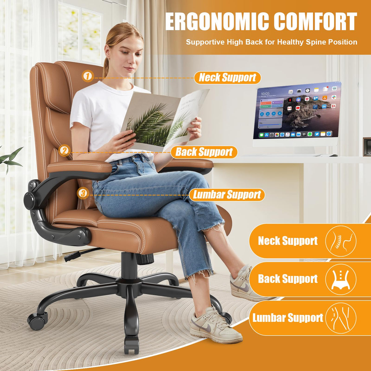 Ergonomic Office Chair with Flip-up Armrests U3064