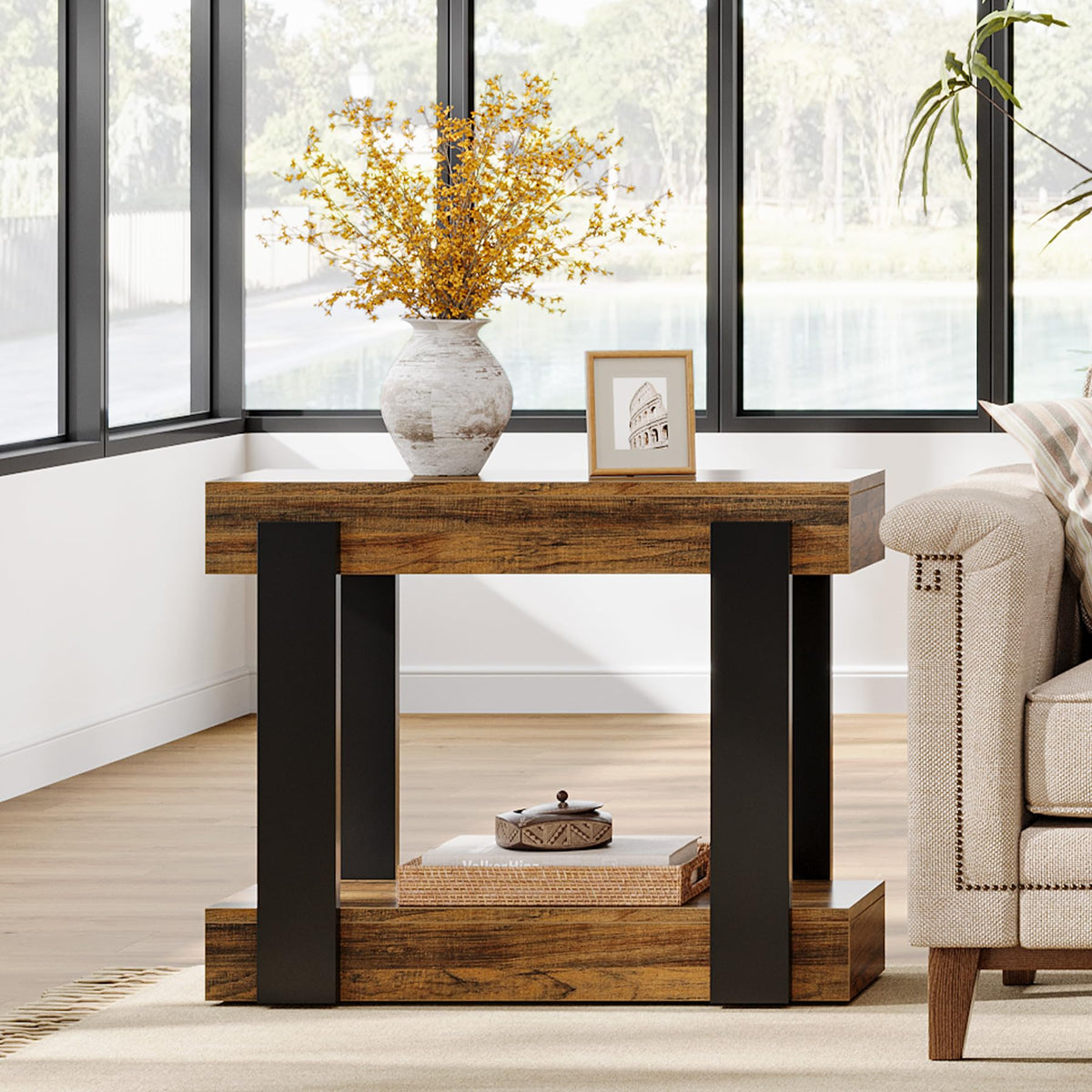 2-Tier Narrow End Table with Storage Shelf T760190