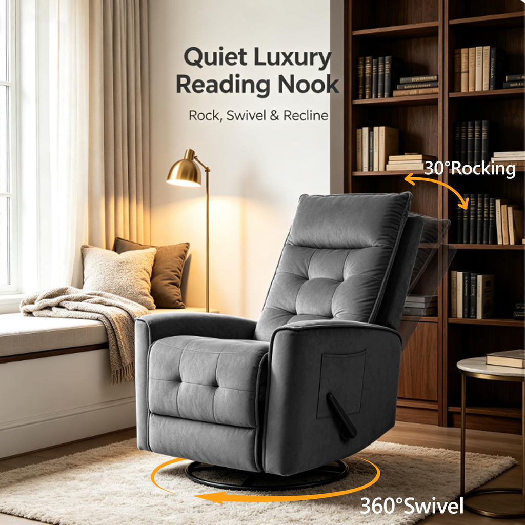Dark Grey Swivel Rocker Recliner Chair B792