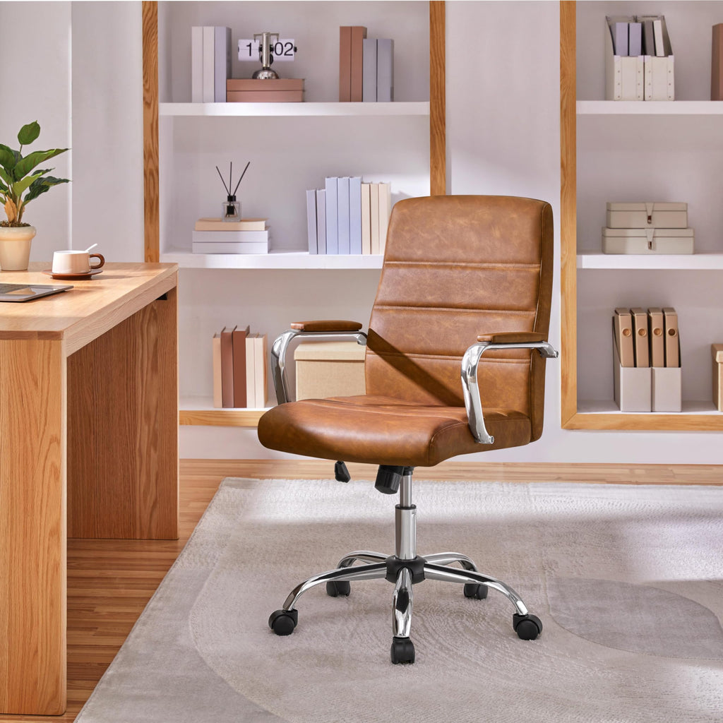 Brown PU Leather Office Chair with Arms Z449