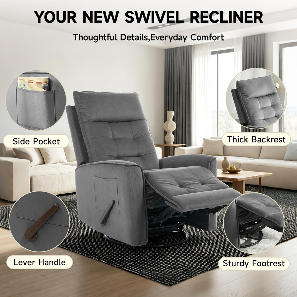 Dark Grey Swivel Rocker Recliner Chair B792