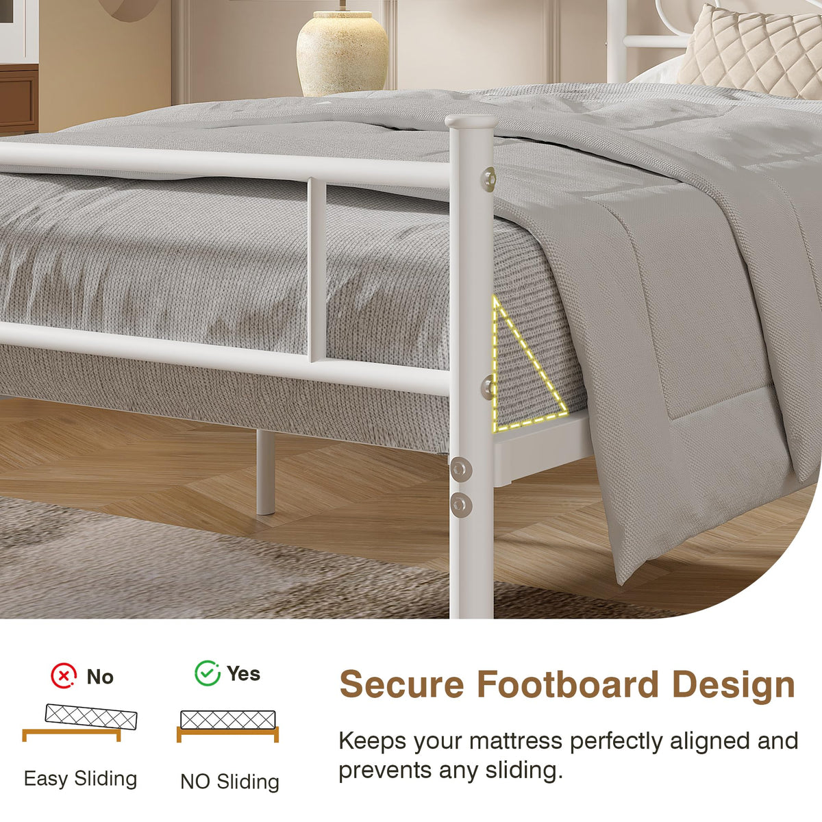 Full Size White Metal Platform Bed Frame with Headboard Y1975