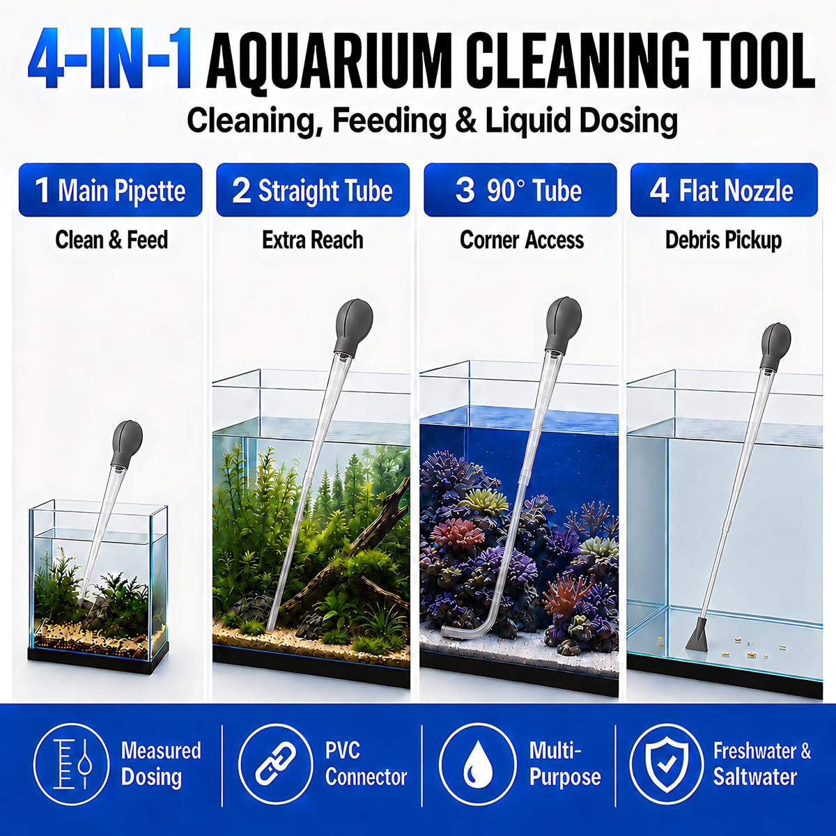 Aquarium Turkey Baster 4-in-1 Spot Cleaner and Coral Feeder 21.6 in Q740407