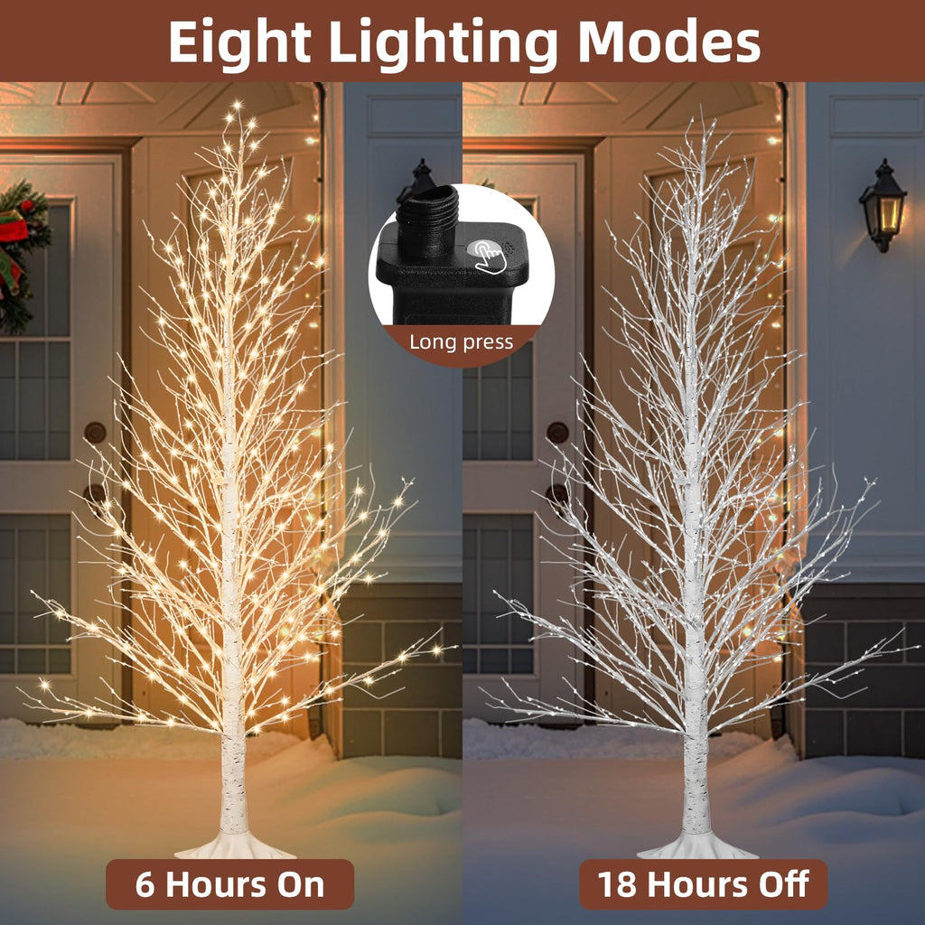 6FT LED Lighted Birch Tree with Timer IP44 Waterproof Z2236