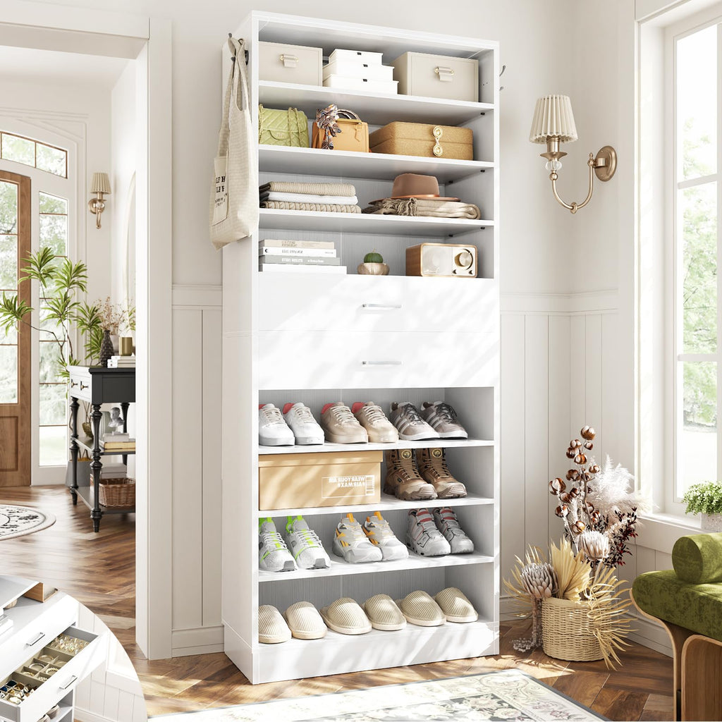 10 Tiers Tall White Wood Shoe Cabinet E25885
