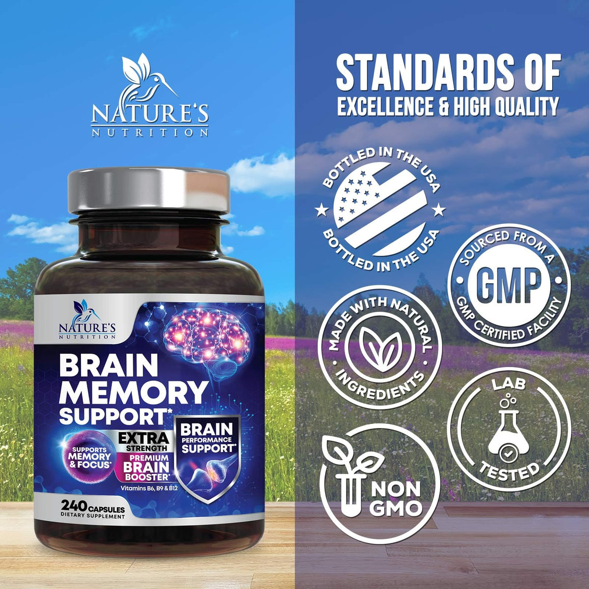 Brain Memory Supplement Pills 240 Capsules Y36654