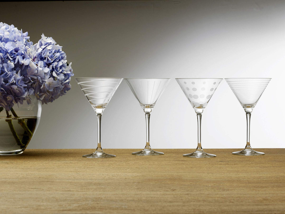 10-Ounce Etched Clear Glass Martini Glasses Set of 4 V768267