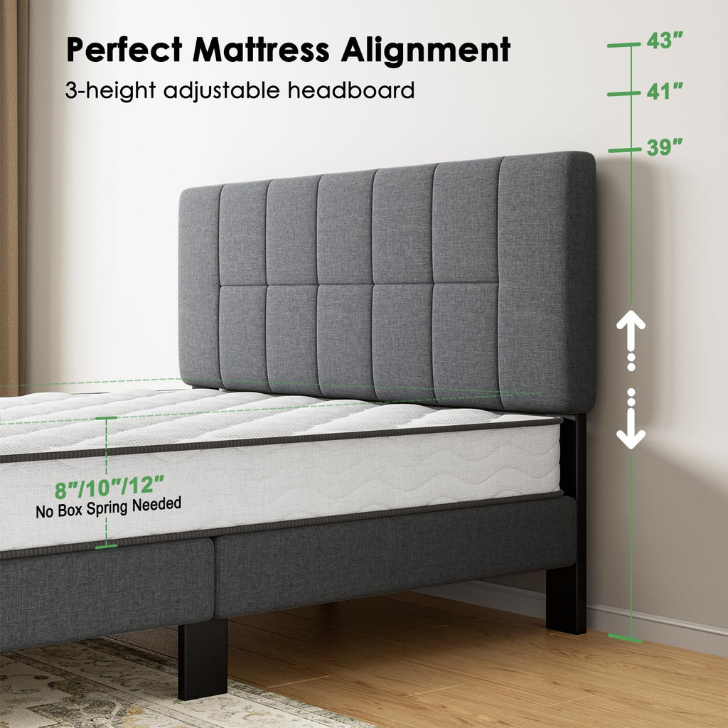 Queen Size Dark Gray Upholstered Bed Frame K742