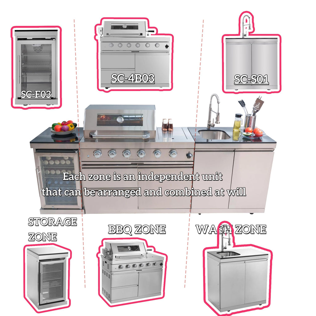 98 Inches 4-Burner Propane Stainless Steel Outdoor Kitchen Island with Refrigerator and Sink X45488