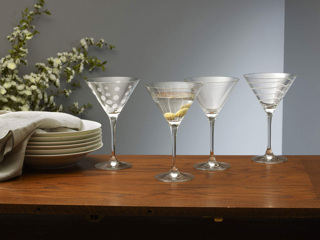 10-Ounce Etched Clear Glass Martini Glasses Set of 4 V768267