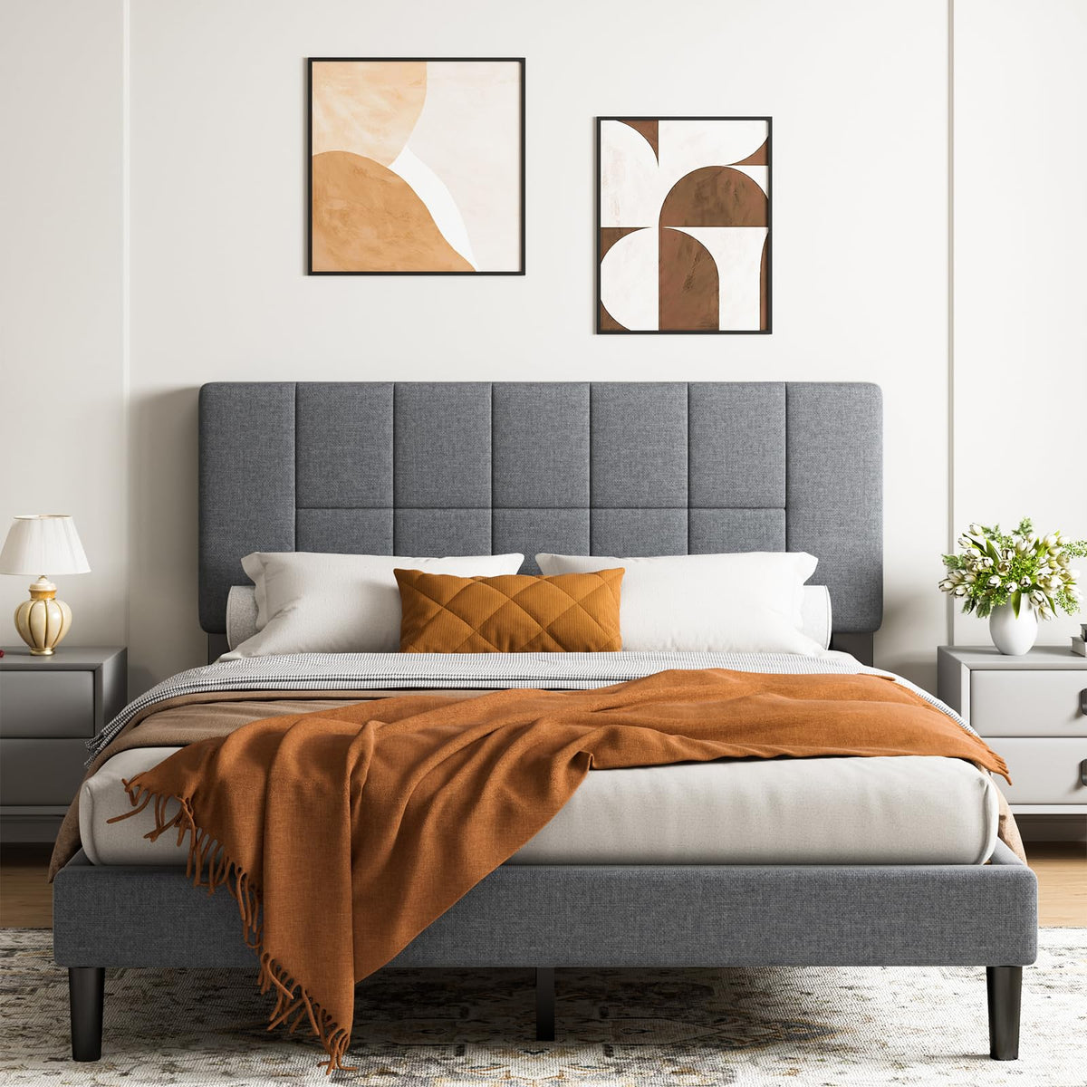 Queen Size Dark Gray Upholstered Bed Frame K742