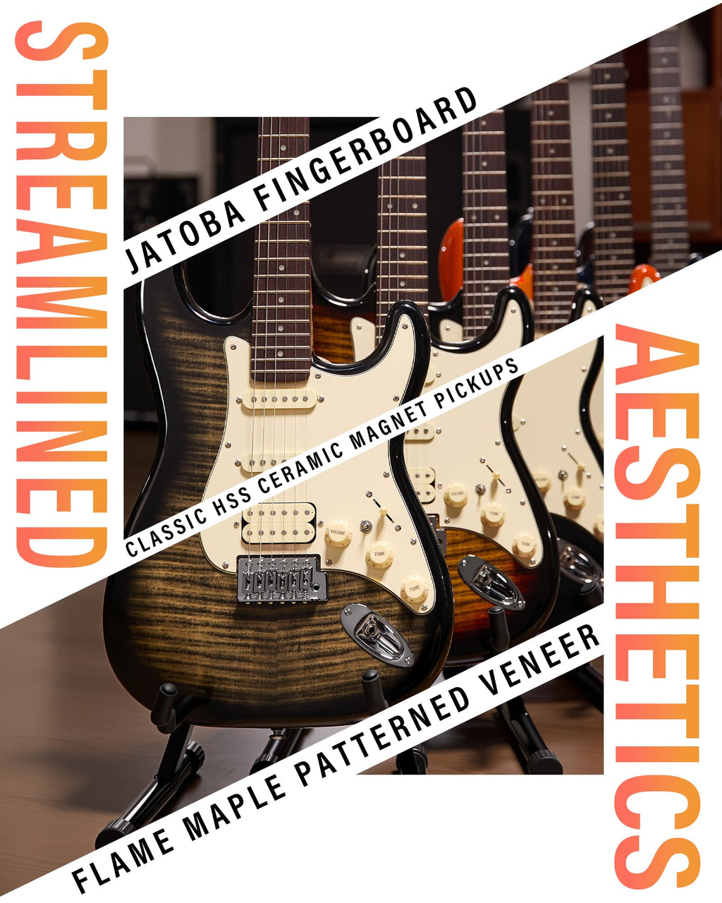 Beginner Electric Guitar Kit with 10W Amp, HSS Pickups, Gig Bag, Tuner, Strap, Picks, Black I37951