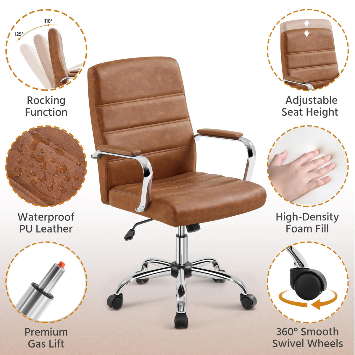 Brown PU Leather Office Chair with Arms Z449