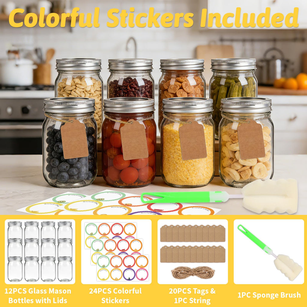 12 oz Regular Mouth Mason Jars 20 Pack T710590