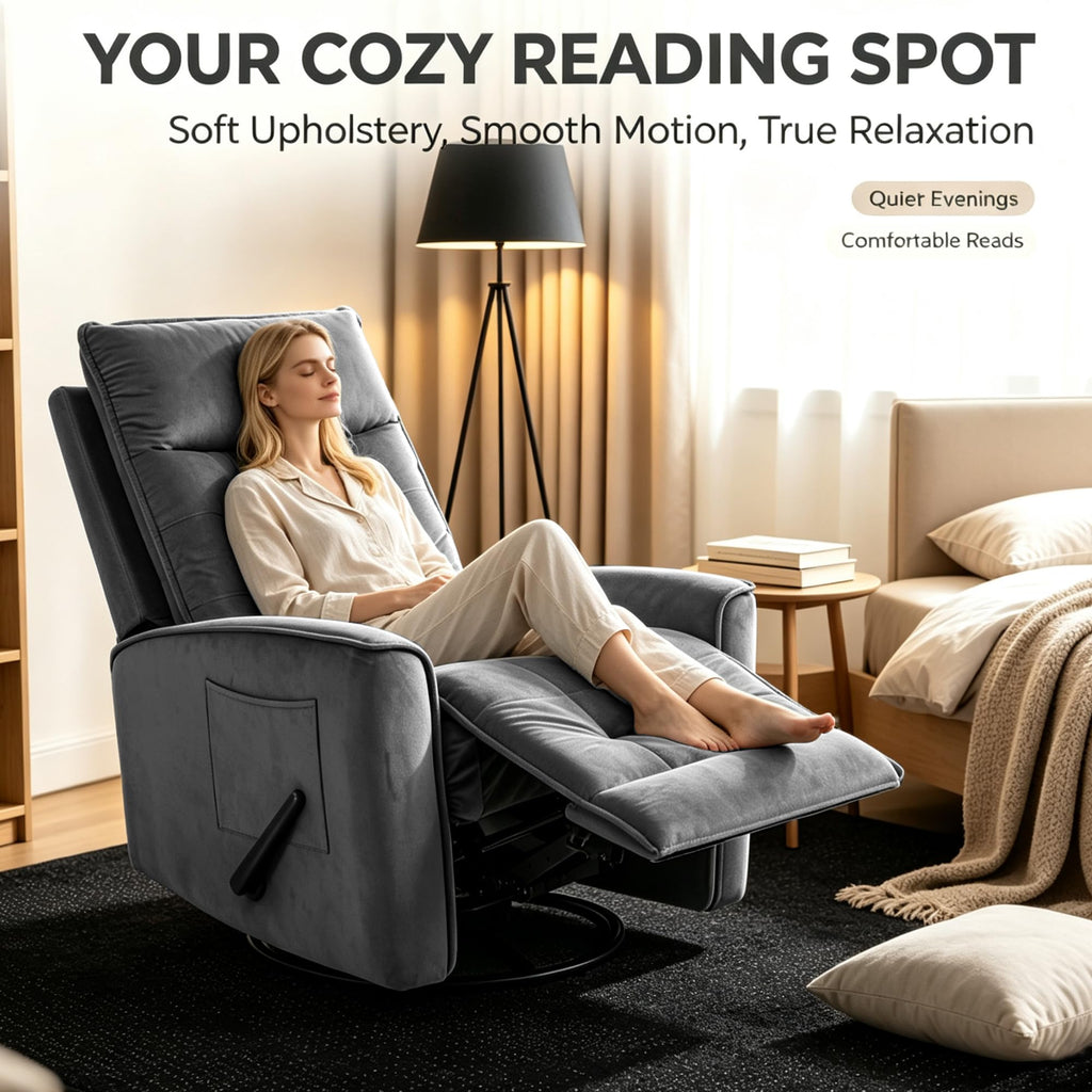 Dark Grey Swivel Rocker Recliner Chair B792