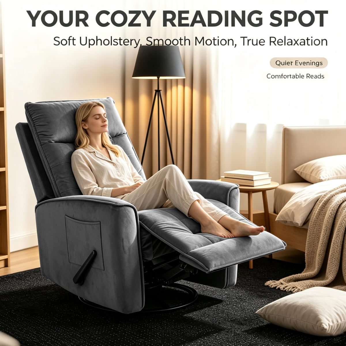 Dark Grey Swivel Rocker Recliner Chair B792