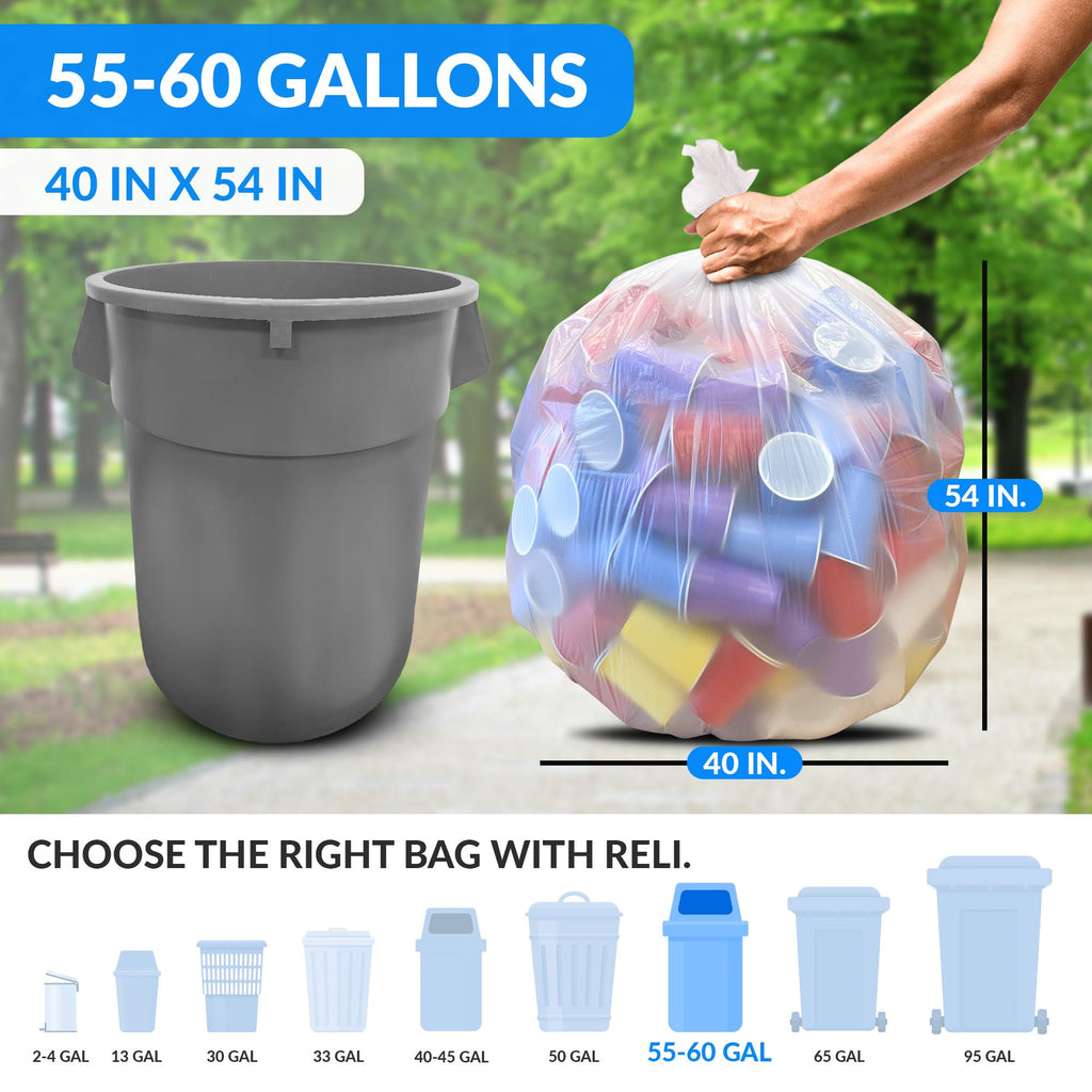 55 Gallon Heavy Duty Clear Trash Bags 100 Count O219370
