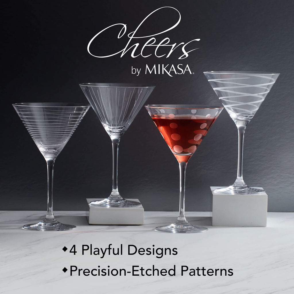 10-Ounce Etched Clear Glass Martini Glasses Set of 4 V768267