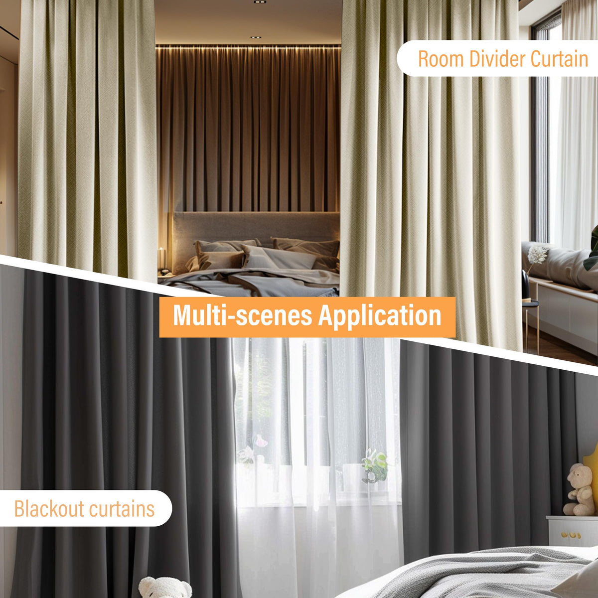 Blackout Room Divider Curtains with Ceiling Tracks Set Z78865