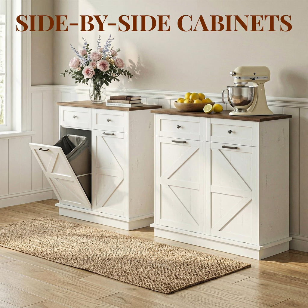 20 Gallon Wooden Tilt Out Trash Can Cabinet with 2 Drawers A957