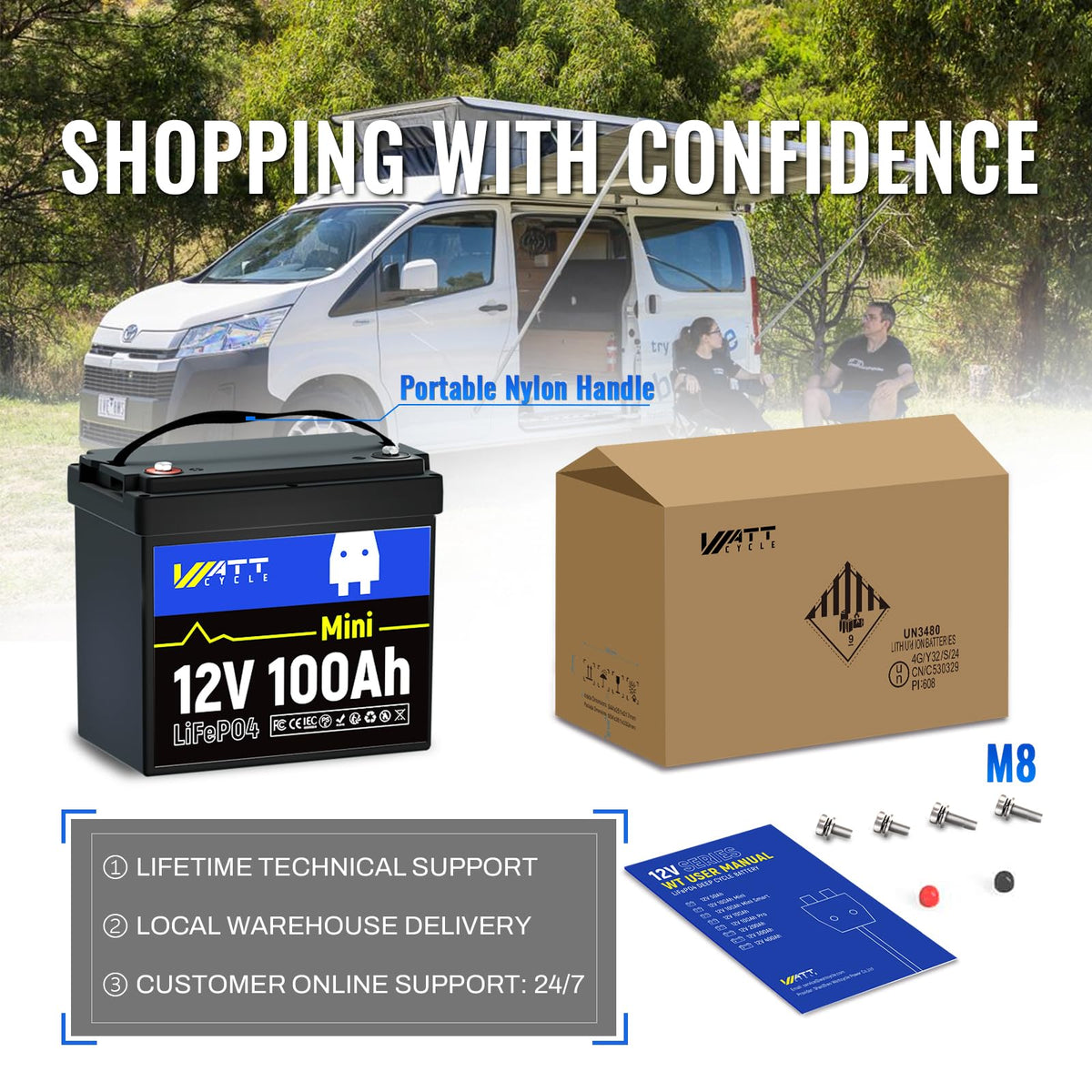 12V 100Ah Mini LiFePO4 Battery with 100A BMS B8491
