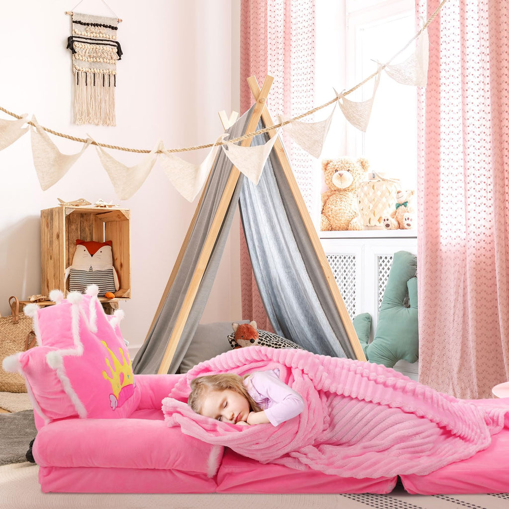 Pink 2 in 1 Fold Out Couch Set with Flannel Blanket Q896