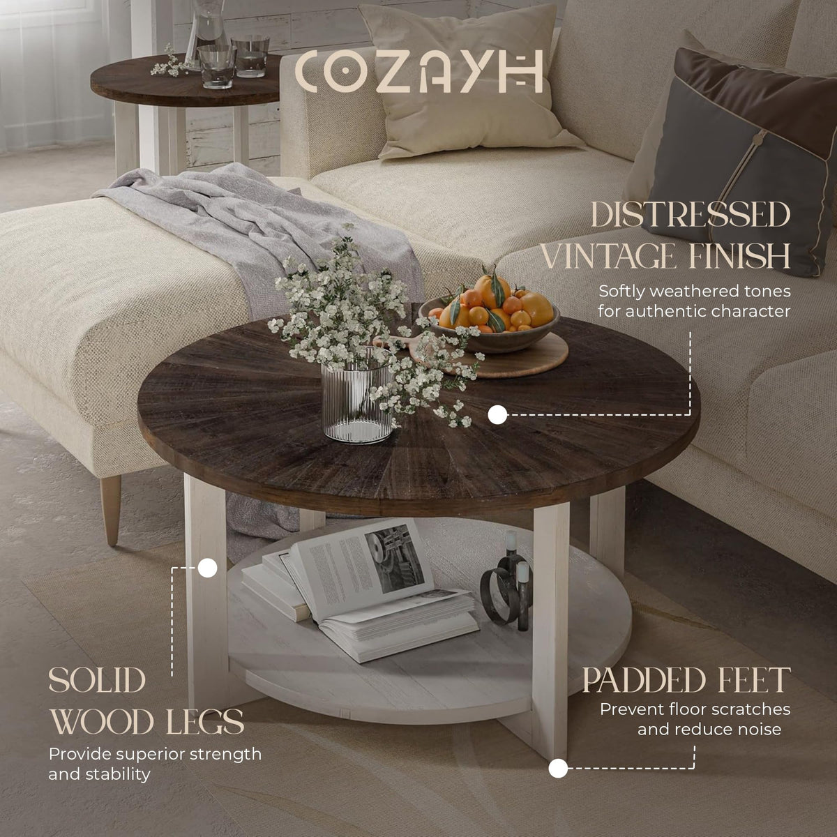 Round Farmhouse Coffee Table H357