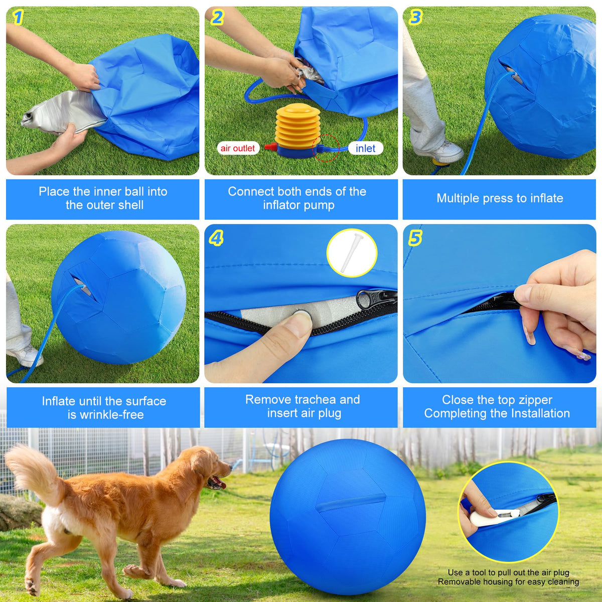 25" Waterproof Durable Dual-Layer Herding Ball for Dogs and Horses (Blue) K801413