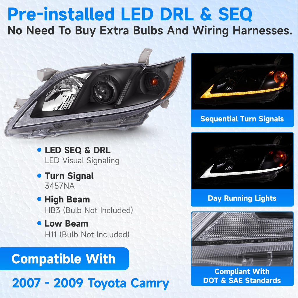 LED DRL Headlight Assembly Pair T6017