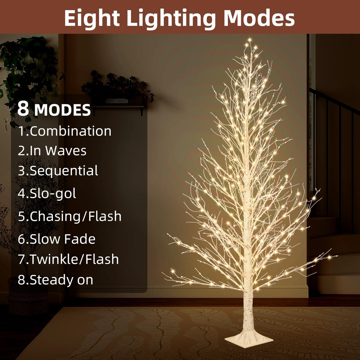 6FT LED Lighted Birch Tree with Timer IP44 Waterproof Z2236