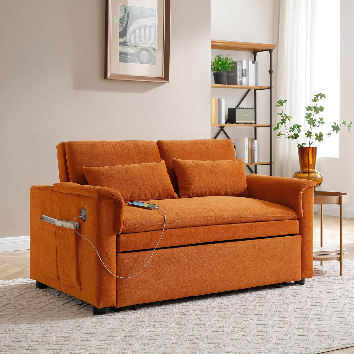 Orange Velvet Sleeper Sofa X2099