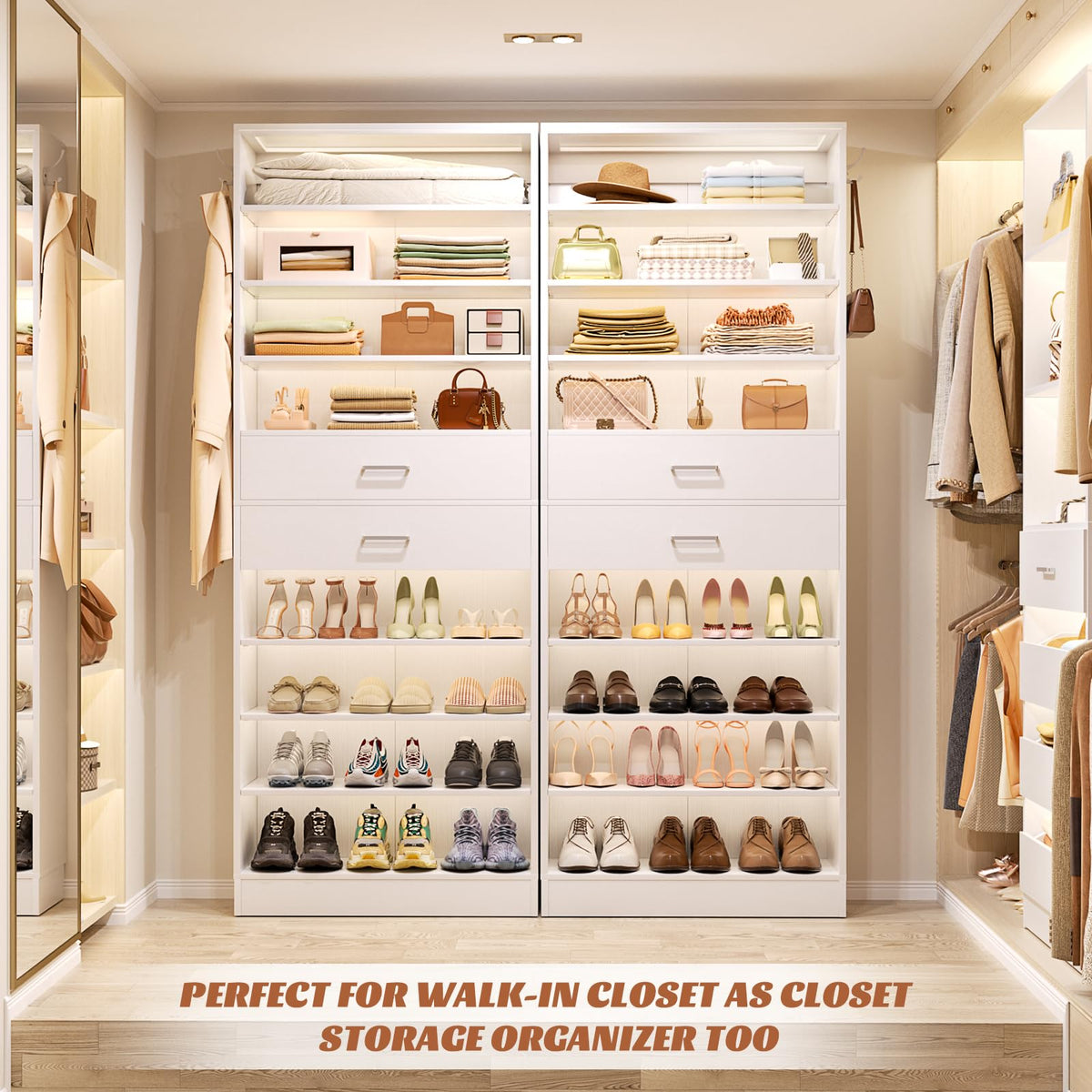 10 Tiers Tall White Wood Shoe Cabinet E25885