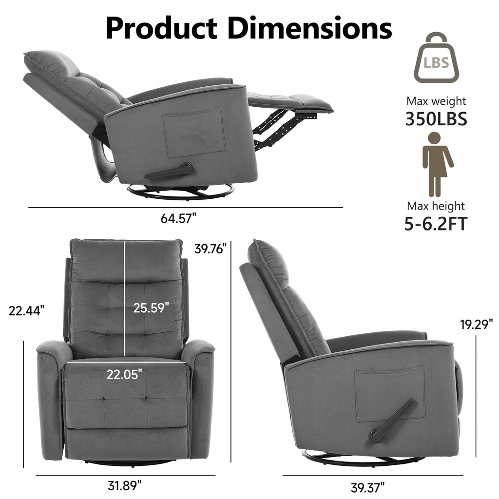 Dark Grey Swivel Rocker Recliner Chair B792
