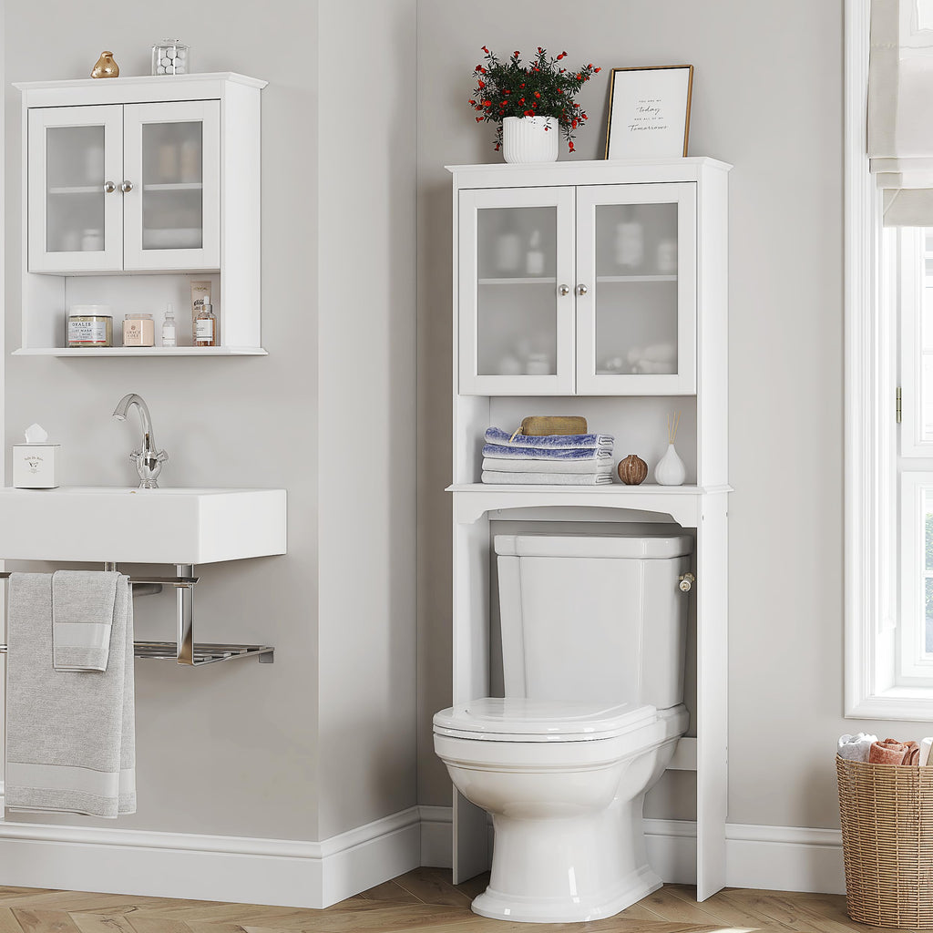 Over the Toilet Storage Cabinet with Tempered Glass Doors H778214