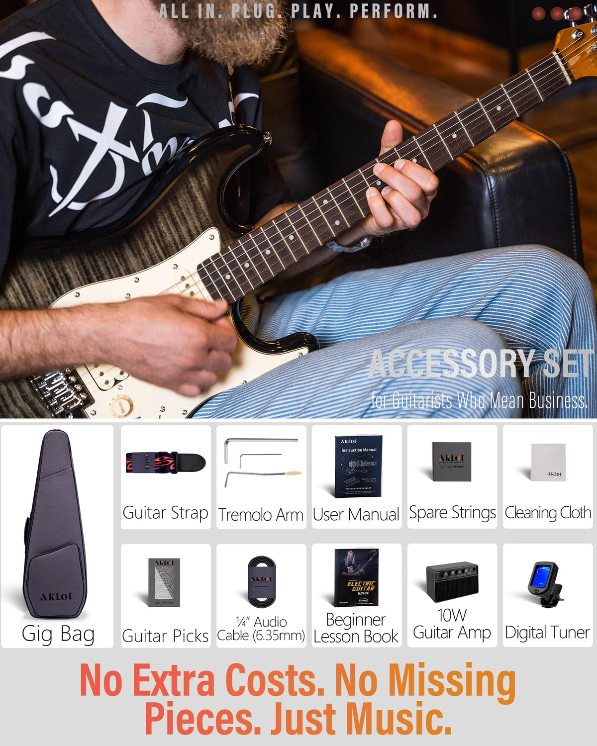 Beginner Electric Guitar Kit with 10W Amp, HSS Pickups, Gig Bag, Tuner, Strap, Picks, Black I37951