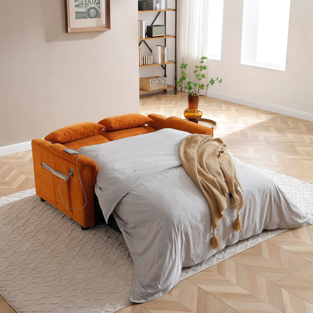 Orange Velvet Sleeper Sofa X2099