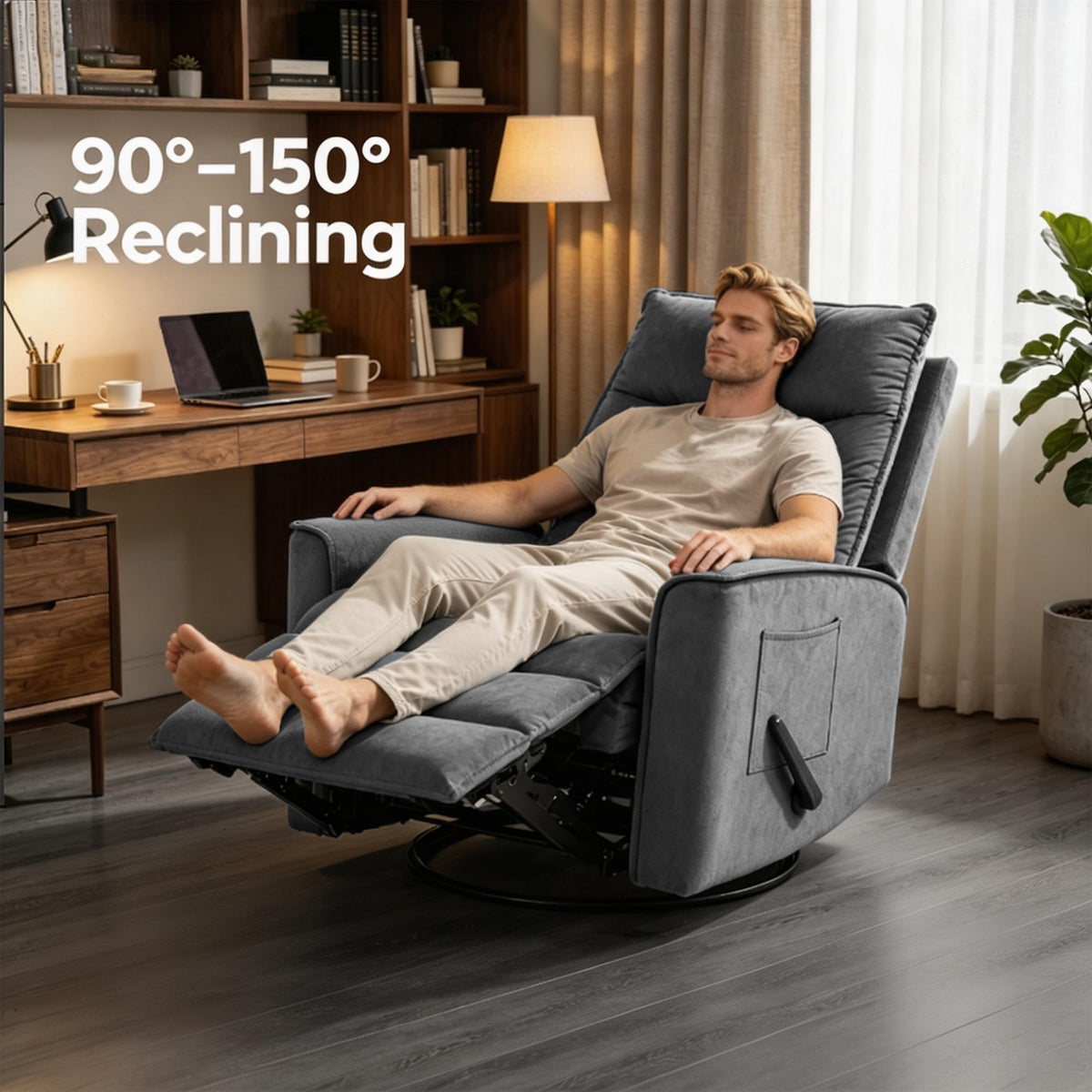 Dark Grey Swivel Rocker Recliner Chair B792