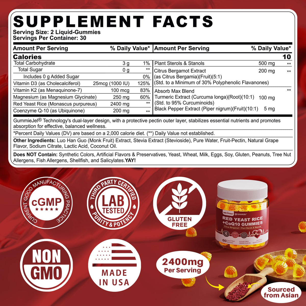Red Yeast Rice Gummies 2400MG with CoQ10 R2610