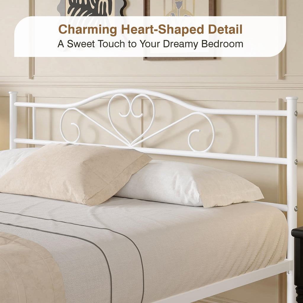 Full Size White Metal Platform Bed Frame with Headboard Y1975