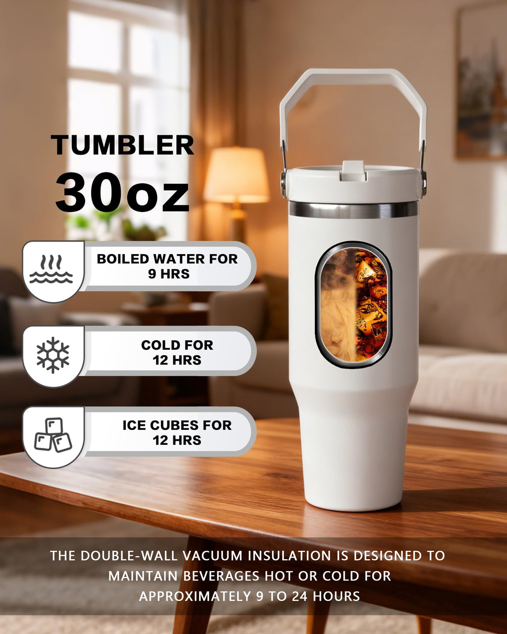 30oz Sublimation Blank Tumbler with Handle and Flip Straw B90631
