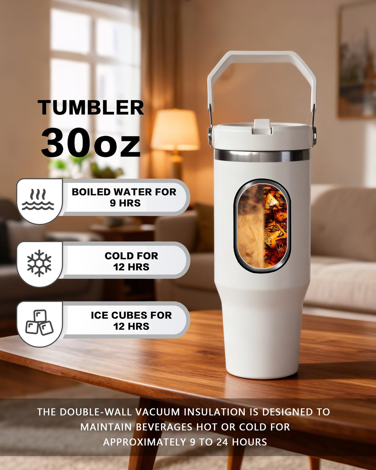 30oz Sublimation Blank Tumbler with Handle and Flip Straw B90631