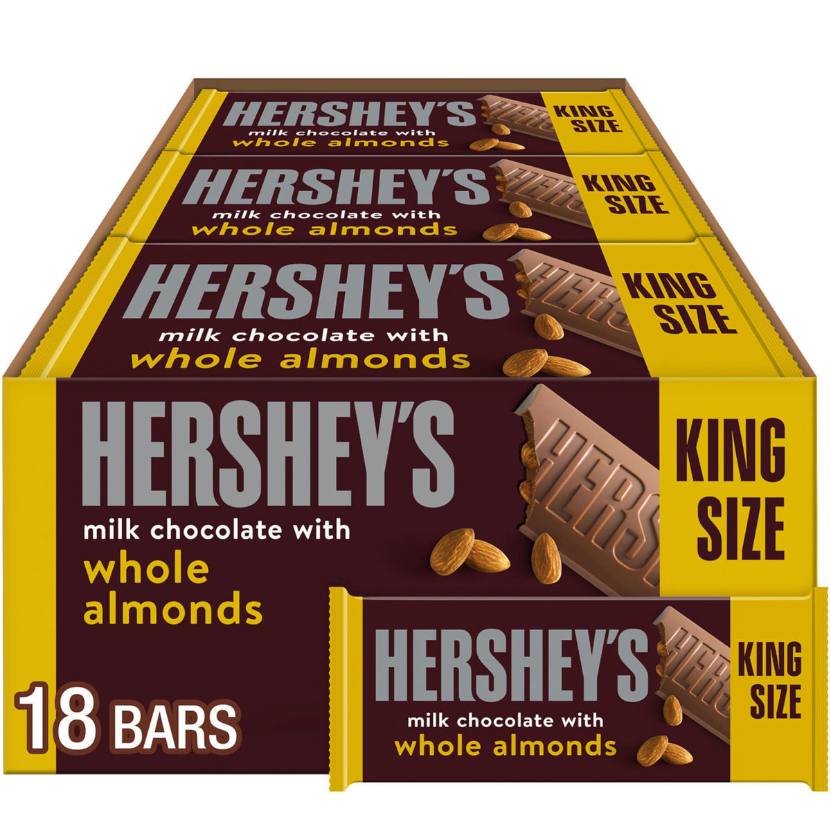 Milk Chocolate with Whole Almonds Candy Bars 2.6 oz 18 Count Y780093