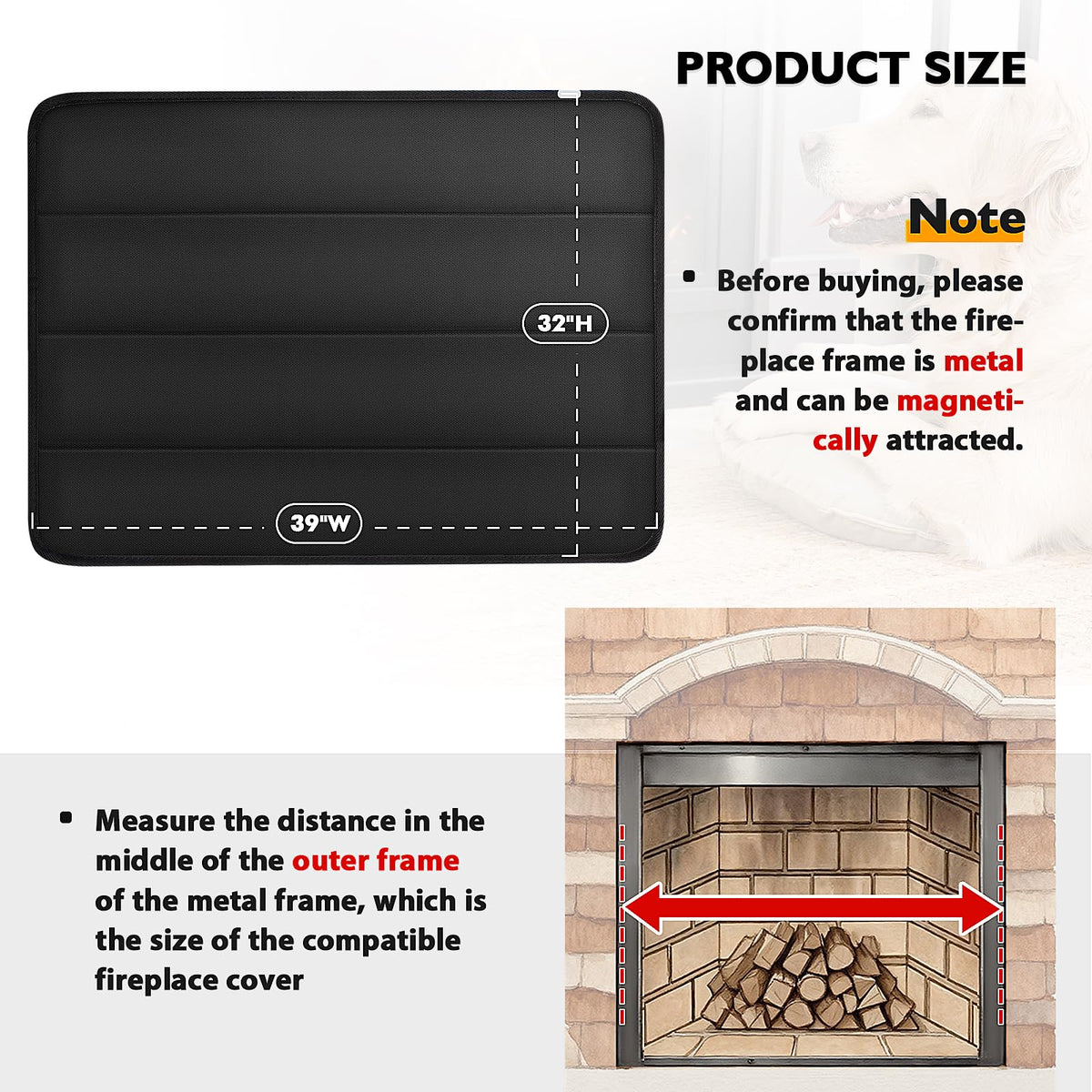 Black Magnetic Fireplace Cover H401641