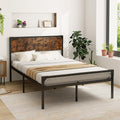 Full Size Metal Platform Bed Frame with Rustic Headboard C962884