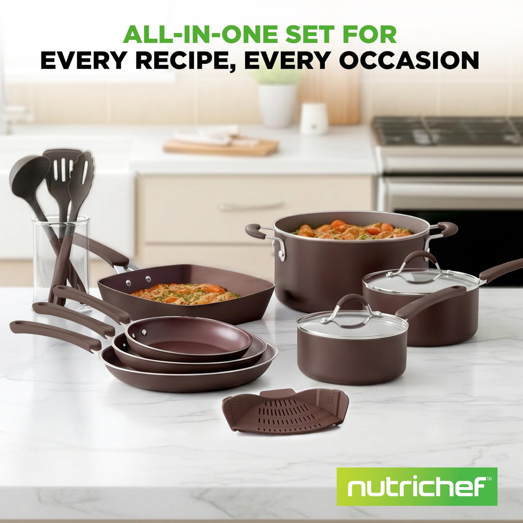 14-Piece Nonstick Brown Cookware Set Z9571