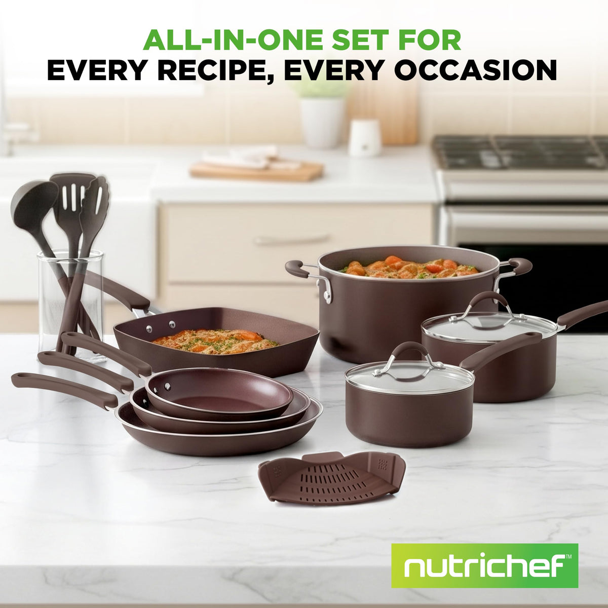 14-Piece Nonstick Brown Cookware Set Z9571