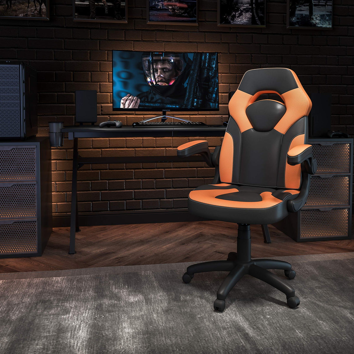 Orange Black Ergonomic Gaming Chair with Flip-up Arms R5125