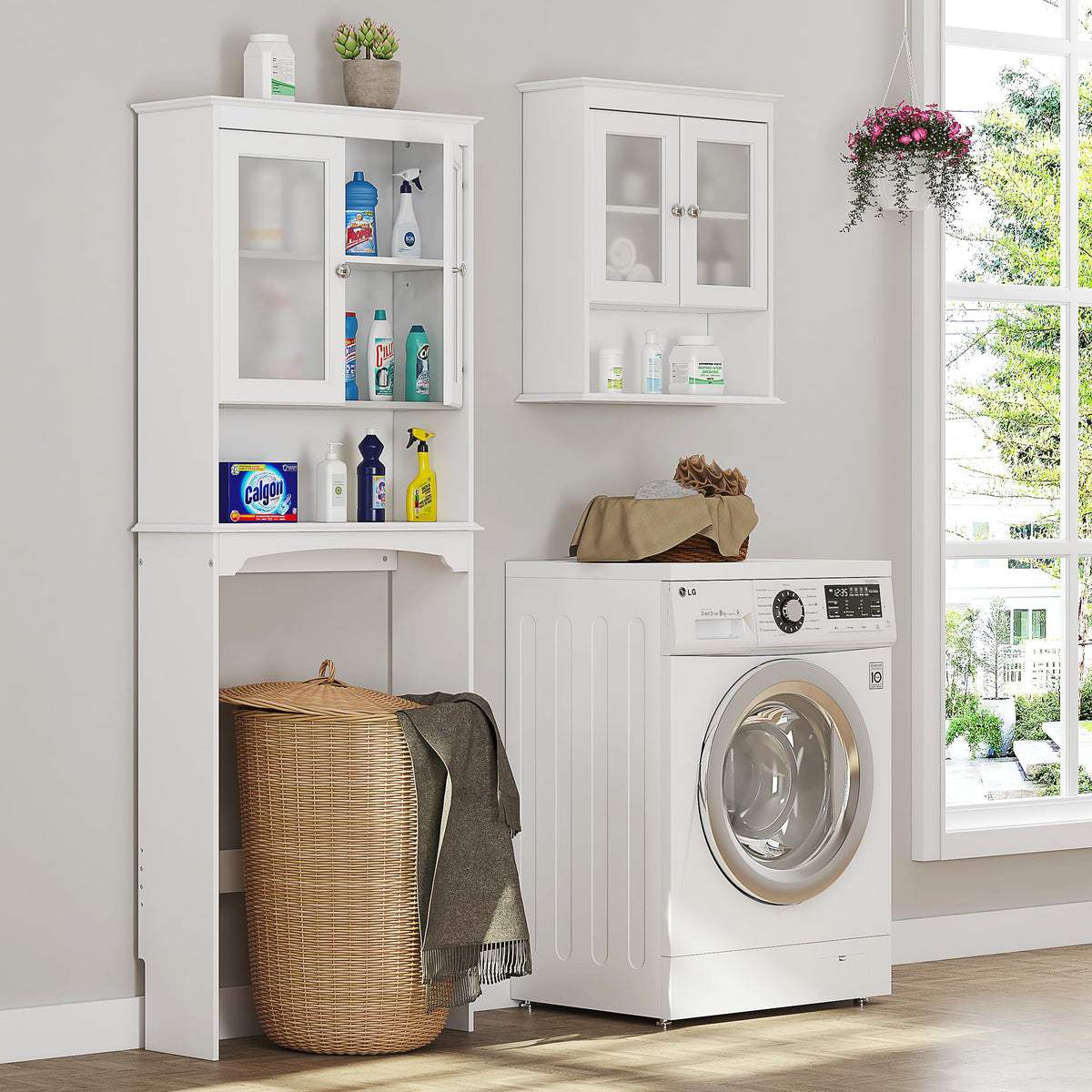 Over the Toilet Storage Cabinet with Tempered Glass Doors H778214
